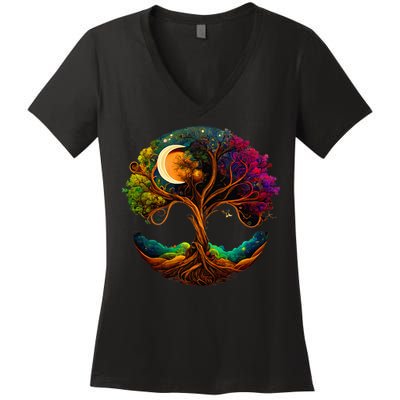 Moon Phases Tree Of Life Women's V-Neck T-Shirt