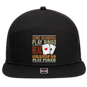 Mens Poker Texas Holdem Real Grandpas Play Poker Funny Granddad 7 Panel Mesh Trucker Snapback Hat