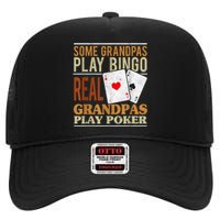 Mens Poker Texas Holdem Real Grandpas Play Poker Funny Granddad High Crown Mesh Back Trucker Hat