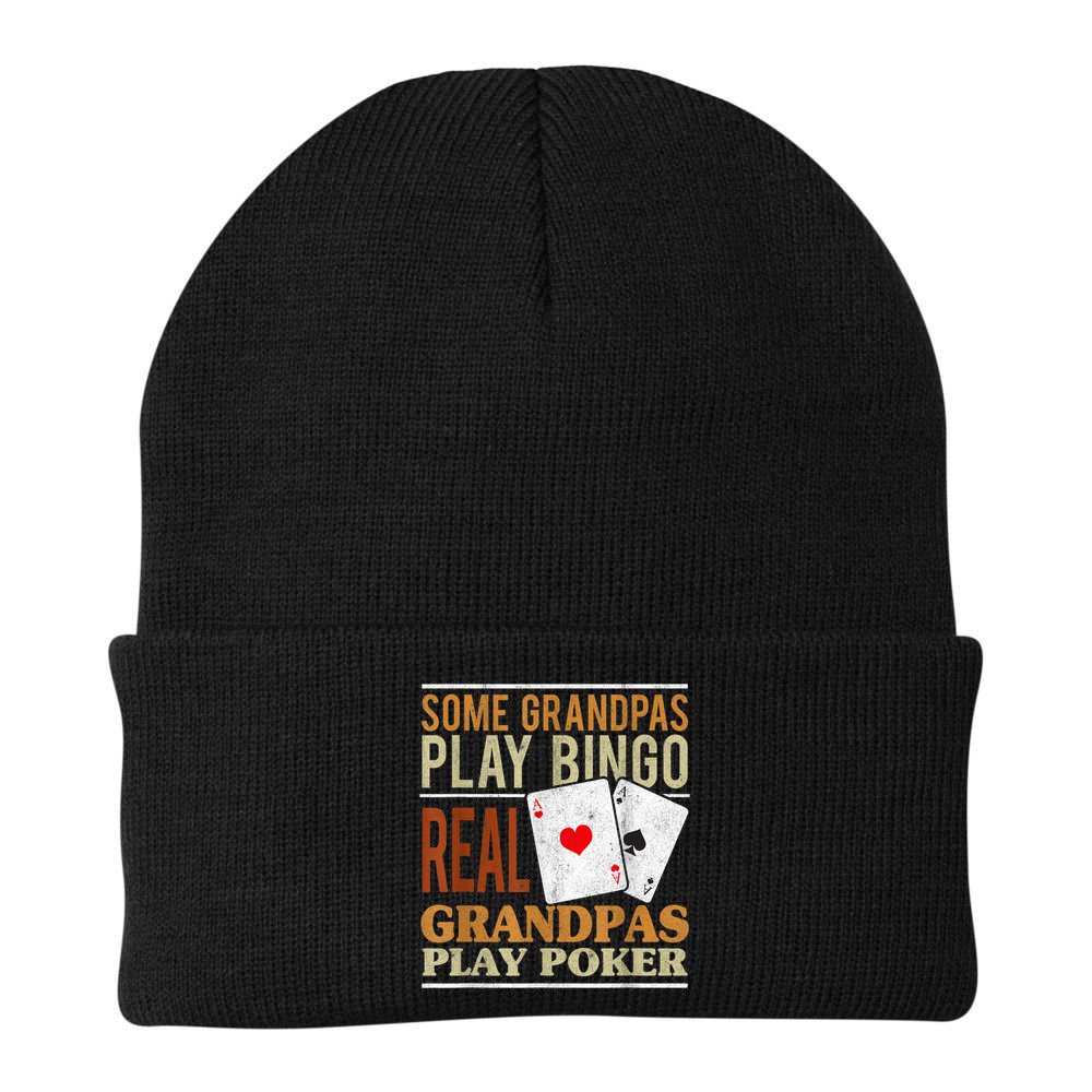 Mens Poker Texas Holdem Real Grandpas Play Poker Funny Granddad Beanie