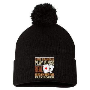 Mens Poker Texas Holdem Real Grandpas Play Poker Funny Granddad Pom Pom 12in Knit Beanie