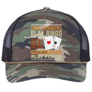 Mens Poker Texas Holdem Real Grandpas Play Poker Funny Granddad Retro Rope Trucker Hat Cap