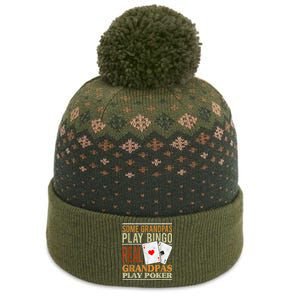 Mens Poker Texas Holdem Real Grandpas Play Poker Funny Granddad The Baniff Cuffed Pom Beanie