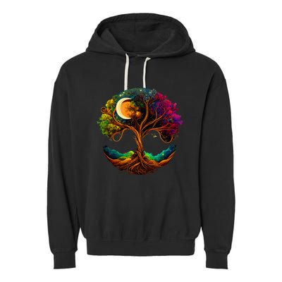 Moon Phases Tree Of Life Garment-Dyed Fleece Hoodie