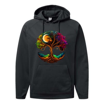 Moon Phases Tree Of Life Performance Fleece Hoodie