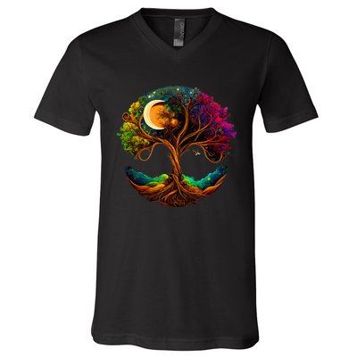 Moon Phases Tree Of Life V-Neck T-Shirt