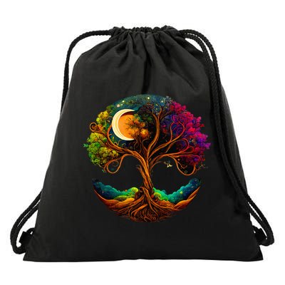 Moon Phases Tree Of Life Drawstring Bag