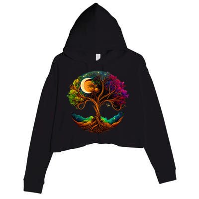 Moon Phases Tree Of Life Crop Fleece Hoodie