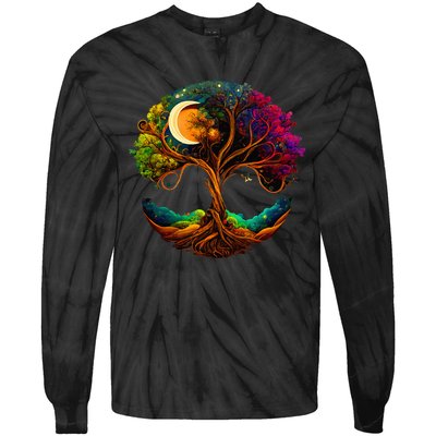 Moon Phases Tree Of Life Tie-Dye Long Sleeve Shirt