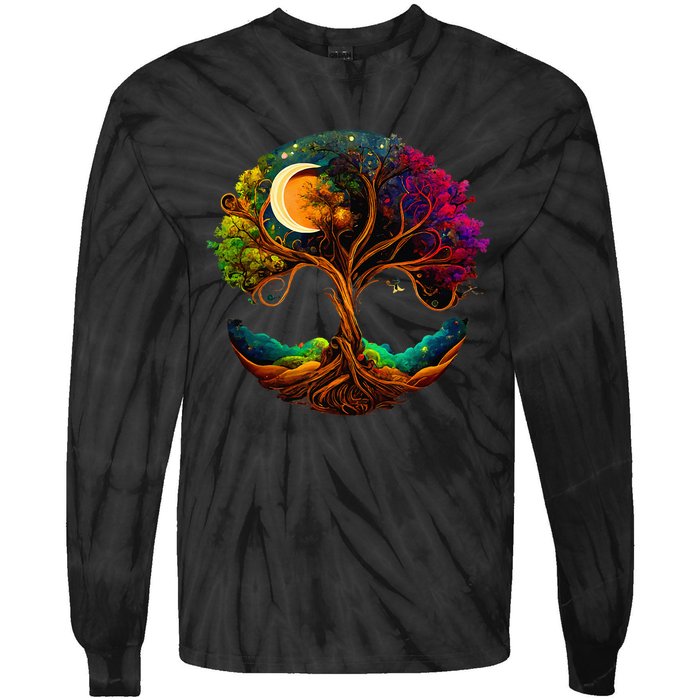 Moon Phases Tree Of Life Tie-Dye Long Sleeve Shirt