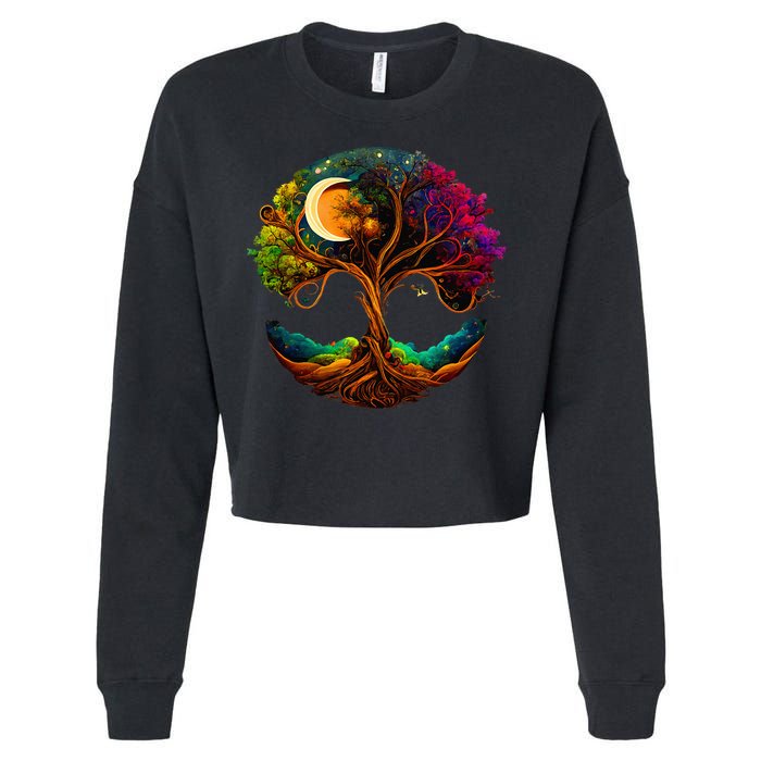 Moon Phases Tree Of Life Cropped Pullover Crew