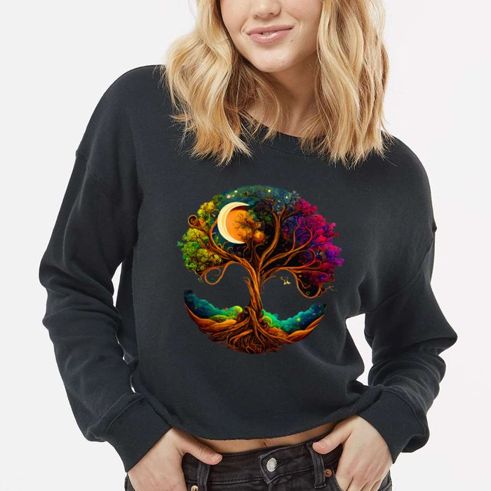 Moon Phases Tree Of Life Cropped Pullover Crew