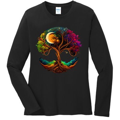 Moon Phases Tree Of Life Ladies Long Sleeve Shirt