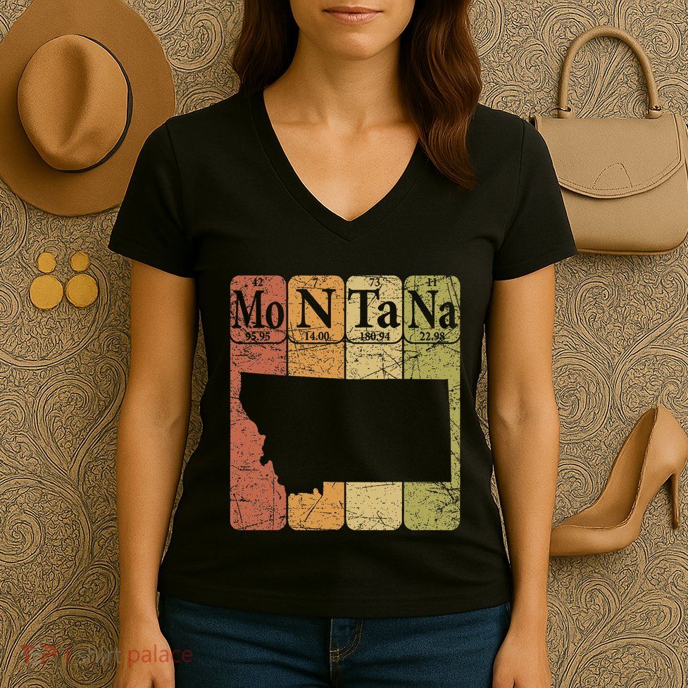 Montana Periodic Table Elements State Of Montana Map Women's V-Neck T-Shirt