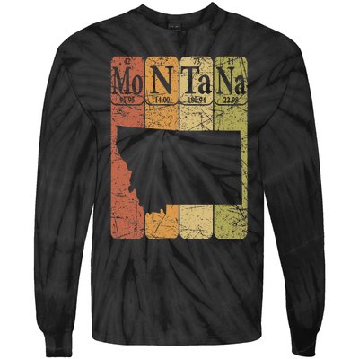 Montana Periodic Table Elements State Of Montana Map Retro Tie-Dye Long Sleeve Shirt