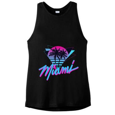 Miami Palm Trees Vaperwave Synthwave 80s Style Retro Ladies PosiCharge Tri-Blend Wicking Tank