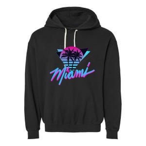 Miami Palm Trees Vaperwave Synthwave 80s Style Retro Garment-Dyed Fleece Hoodie