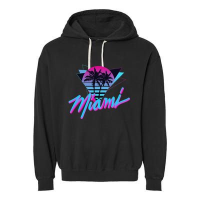Miami Palm Trees Vaperwave Synthwave 80s Style Retro Garment-Dyed Fleece Hoodie