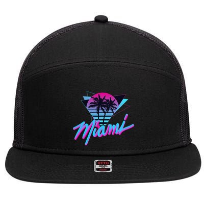 Miami Palm Trees Vaperwave Synthwave 80s Style Retro 7 Panel Mesh Trucker Snapback Hat