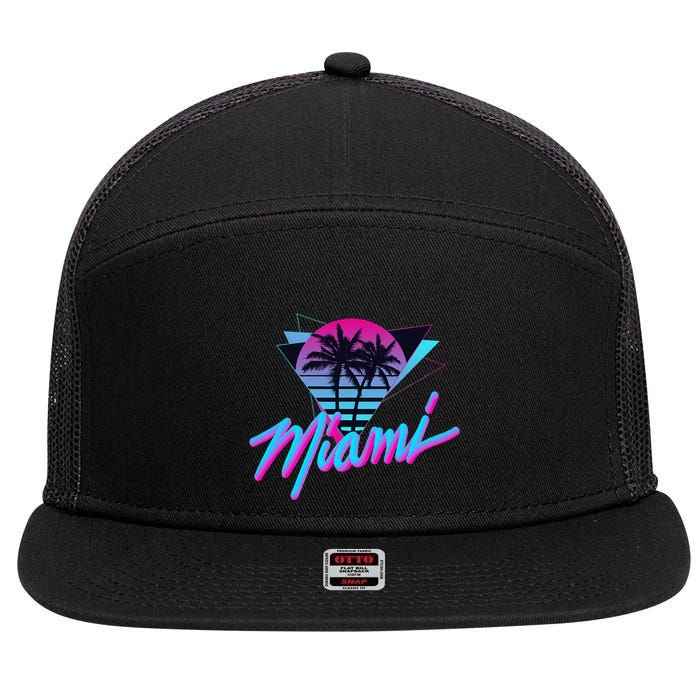 Miami Palm Trees Vaperwave Synthwave 80s Style Retro 7 Panel Mesh Trucker Snapback Hat