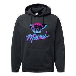 Miami Palm Trees Vaperwave Synthwave 80s Style Retro Performance Fleece Hoodie