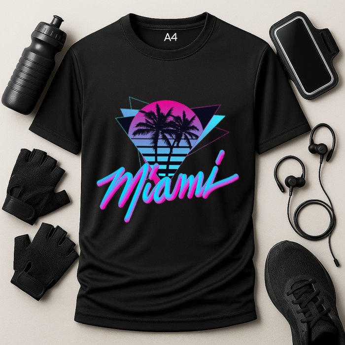 Miami Palm Trees Vaperwave Synthwave 80s Style Retro Performance Shirt