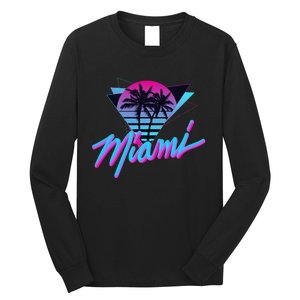 Miami Palm Trees Vaperwave Synthwave 80s Style Retro Long Sleeve Shirt