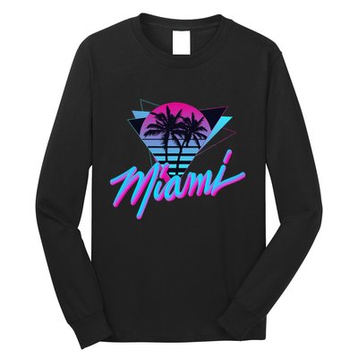 Miami Palm Trees Vaperwave Synthwave 80s Style Retro Long Sleeve Shirt