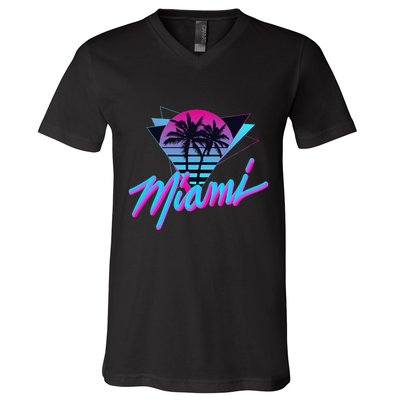 Miami Palm Trees Vaperwave Synthwave 80s Style Retro V-Neck T-Shirt