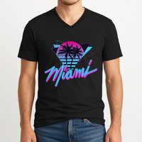 Miami Palm Trees Vaperwave Synthwave 80s Style Retro V-Neck T-Shirt