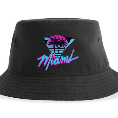 Miami Palm Trees Vaperwave Synthwave 80s Style Retro Sustainable Bucket Hat