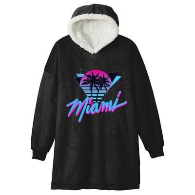 Miami Palm Trees Vaperwave Synthwave 80s Style Retro Hooded Wearable Blanket