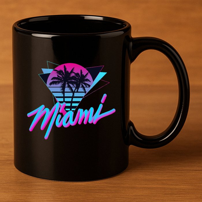 Miami Palm Trees Vaperwave Synthwave 80s Style Retro 11oz C Handle Ceramic Mug
