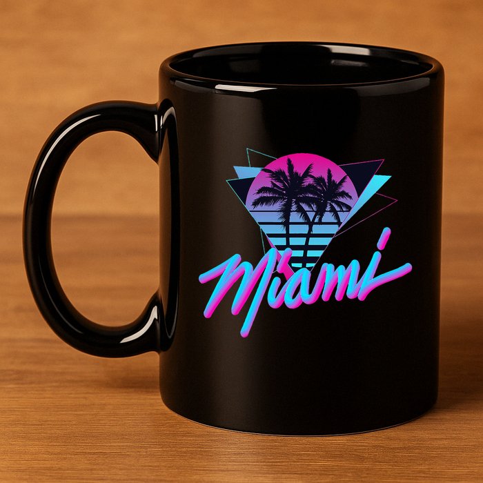 Miami Palm Trees Vaperwave Synthwave 80s Style Retro 11oz C Handle Ceramic Mug