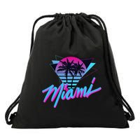Miami Palm Trees Vaperwave Synthwave 80s Style Retro Drawstring Bag