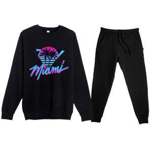 Miami Palm Trees Vaperwave Synthwave 80s Style Retro Premium Crewneck Sweatsuit Set