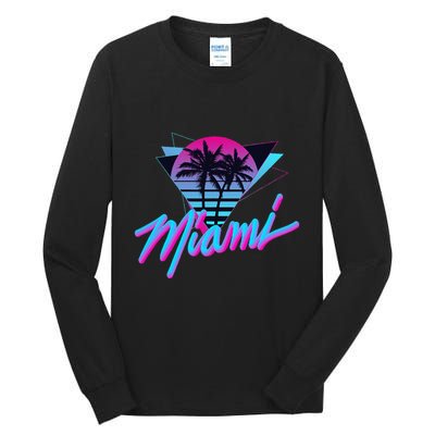 Miami Palm Trees Vaperwave Synthwave 80s Style Retro Tall Long Sleeve T-Shirt