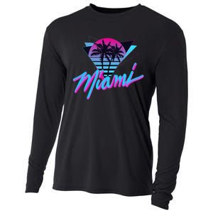 Miami Palm Trees Vaperwave Synthwave 80s Style Retro Cooling Performance Long Sleeve Crew