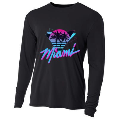 Miami Palm Trees Vaperwave Synthwave 80s Style Retro Cooling Performance Long Sleeve Crew