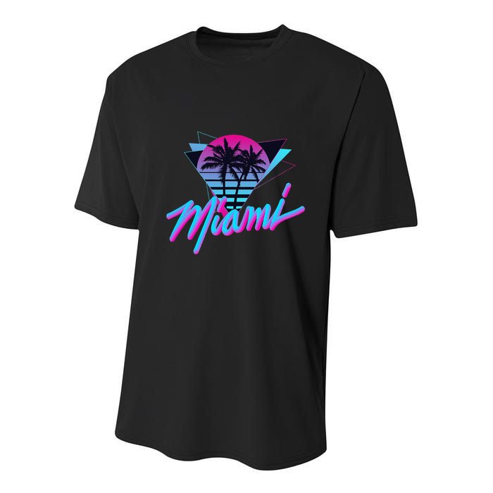 Miami Palm Trees Vaperwave Synthwave 80s Style Retro Youth Performance Sprint T-Shirt
