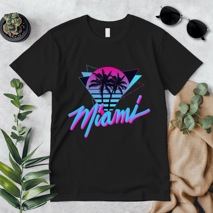 Miami Palm Trees Vaperwave Synthwave 80s Style Retro Premium T-Shirt