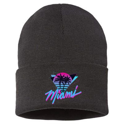 Miami Palm Trees Vaperwave Synthwave 80s Style Retro Sustainable Knit Beanie