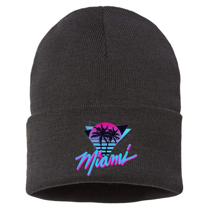 Miami Palm Trees Vaperwave Synthwave 80s Style Retro Sustainable Knit Beanie
