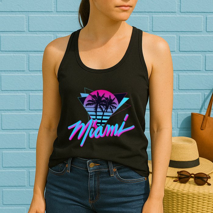 Miami Palm Trees Vaperwave Synthwave 80s Style Retro Womens Tank Top