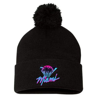Miami Palm Trees Vaperwave Synthwave 80s Style Retro Pom Pom 12in Knit Beanie