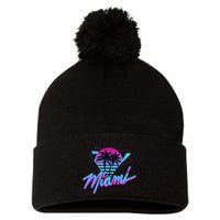 Miami Palm Trees Vaperwave Synthwave 80s Style Retro Pom Pom 12in Knit Beanie