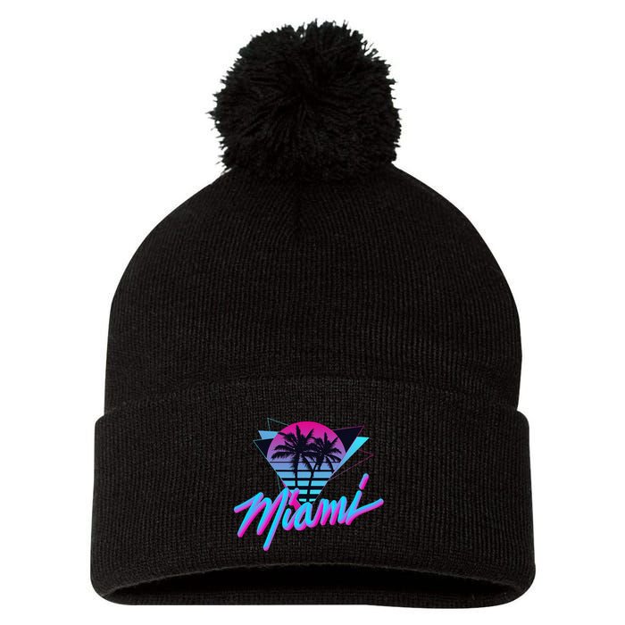 Miami Palm Trees Vaperwave Synthwave 80s Style Retro Pom Pom 12in Knit Beanie
