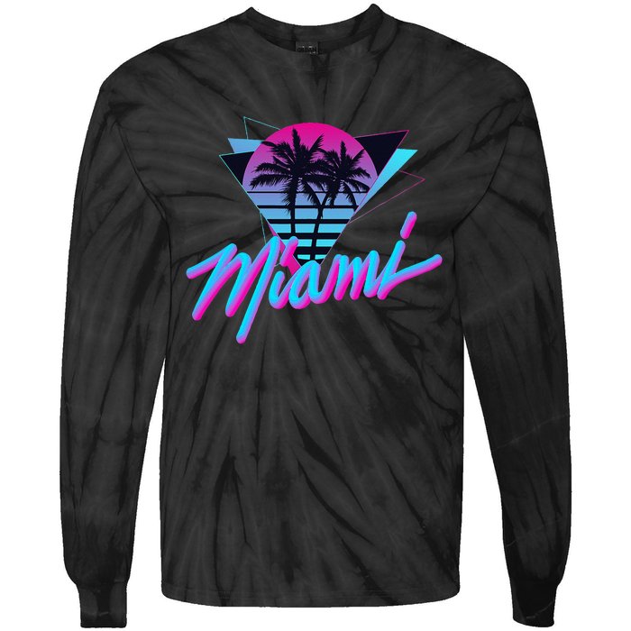 Miami Palm Trees Vaperwave Synthwave 80s Style Retro Tie-Dye Long Sleeve Shirt