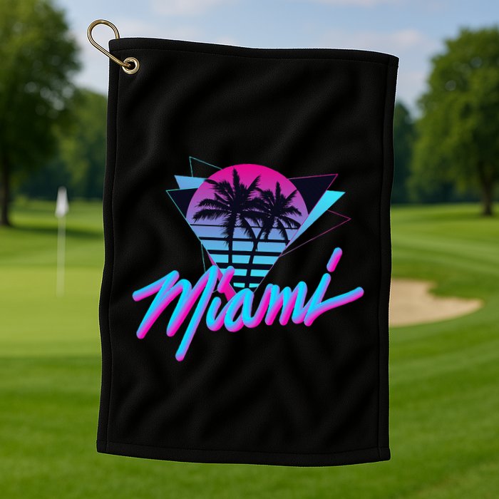 Miami Palm Trees Vaperwave Synthwave 80s Style Retro Golf Towel