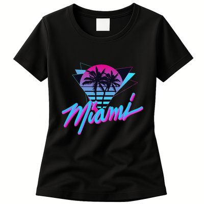 Miami Palm Trees Vaperwave Synthwave 80s Style Retro Womens T-Shirt